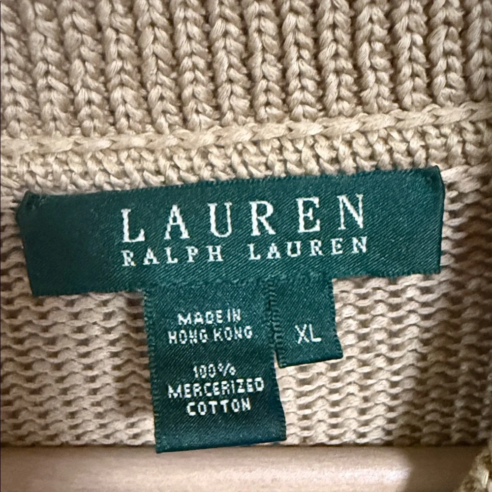 Lauren Ralph Lauren Women's Vintage Tan Cardigan Mercerized Cotton Shawl Collar
